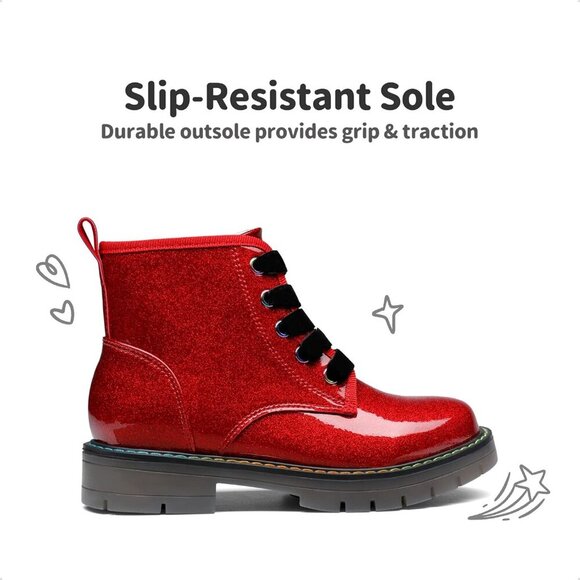 ⭐ Little Girls Waterproof Ankle Combat Boots Toddler Lace Up Side Zipper - Picture 2 of 5